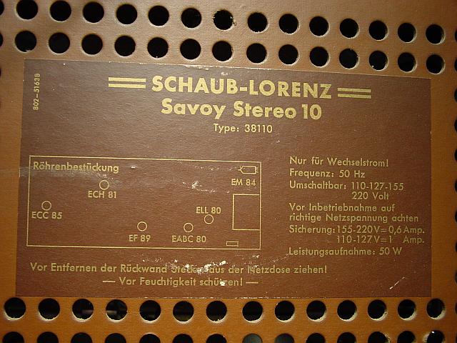 Schaub Lorenz: Savoy Stereo 10 Bestückungsplan